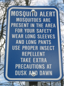 Sign with mosquito alert text